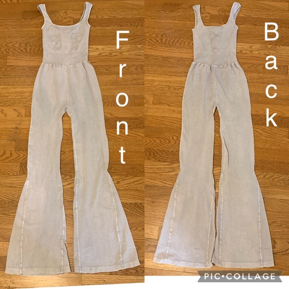 NWOT Free people Good Karma Flared onesie ice grey size S - Picture 8 of 15